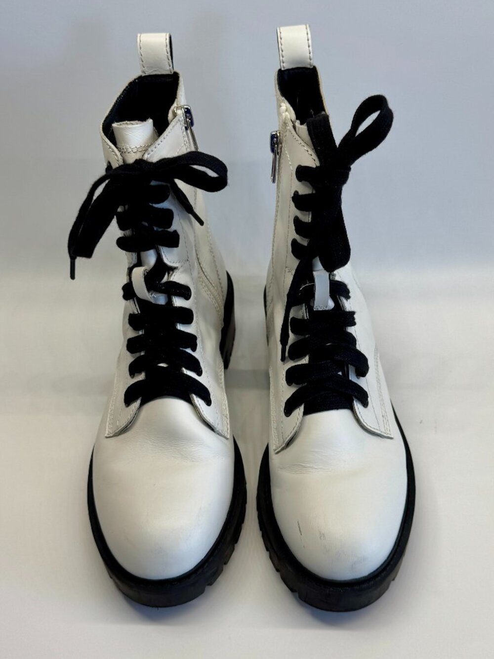 Steve Madden Womens Checker  White Leather Combat Boots Size 8M